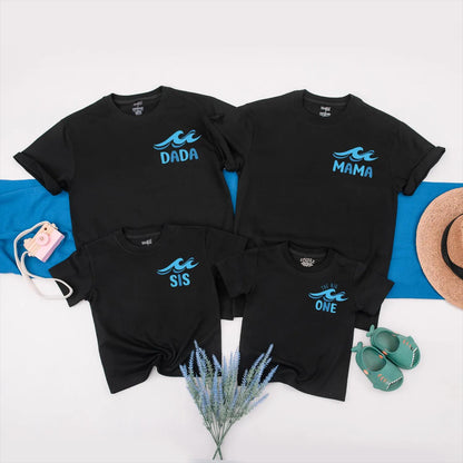 The Big One First Birthday Matching Family Shirts Surf's Up Summer Beach Tees Custom Wave Themed Outfit