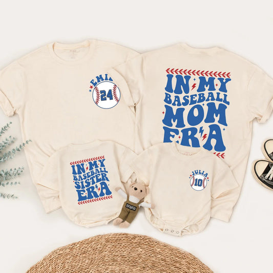 Baseball Mom and Sister Matching Shirts: Retro Game Day Outfit with Custom Player Number, In My Baseball Era Tee, Personalized Family Sports Fan Gift