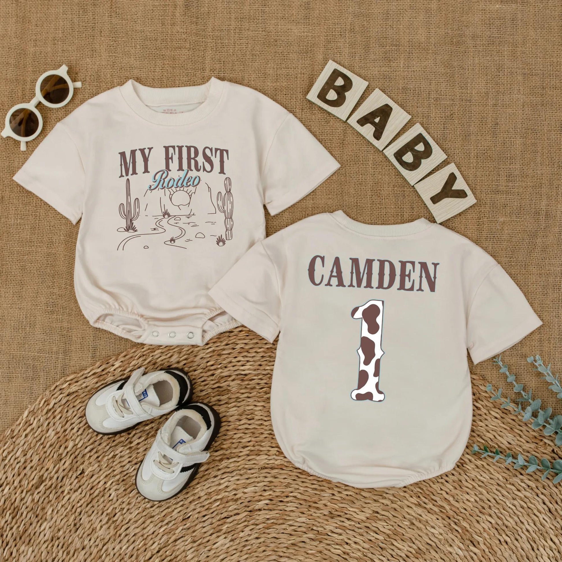 My First Rodeo Baby Romper Custom Name Western Themed First Birthday Outfit Cowboy Baby Clothes