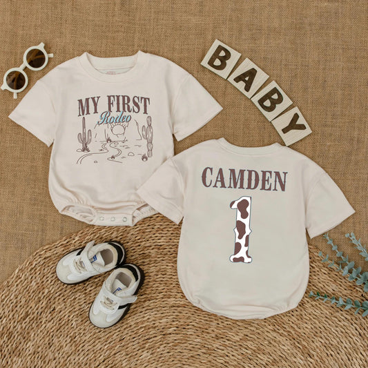 My First Rodeo Baby Romper Custom Name Western Themed First Birthday Outfit Cowboy Baby Clothes