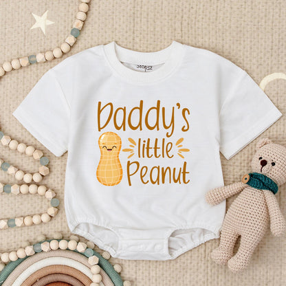 Daddy's Little Peanut Baby Romper Bodysuit New Dad Outfit Cute Infant Boy Peanut Take Home Outfit Baby Shower Gift Caramel Brown Handwritten Style