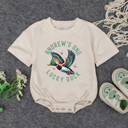 One Lucky Duck Birthday Romper for Baby Boy or Girl | Mallard Duck Bodysuit & Duckling Outfit, Fun Animal Birthday Gift