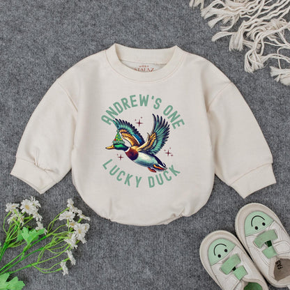 One Lucky Duck Birthday Romper for Baby Boy or Girl | Mallard Duck Bodysuit & Duckling Outfit, Fun Animal Birthday Gift