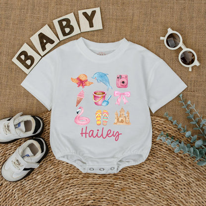 Personalized Name Summer Baby Bubble Romper Beach Outfit for Toddlers Girls Boys Soft Comfortable Newborn Baby Shower Birthday Gift