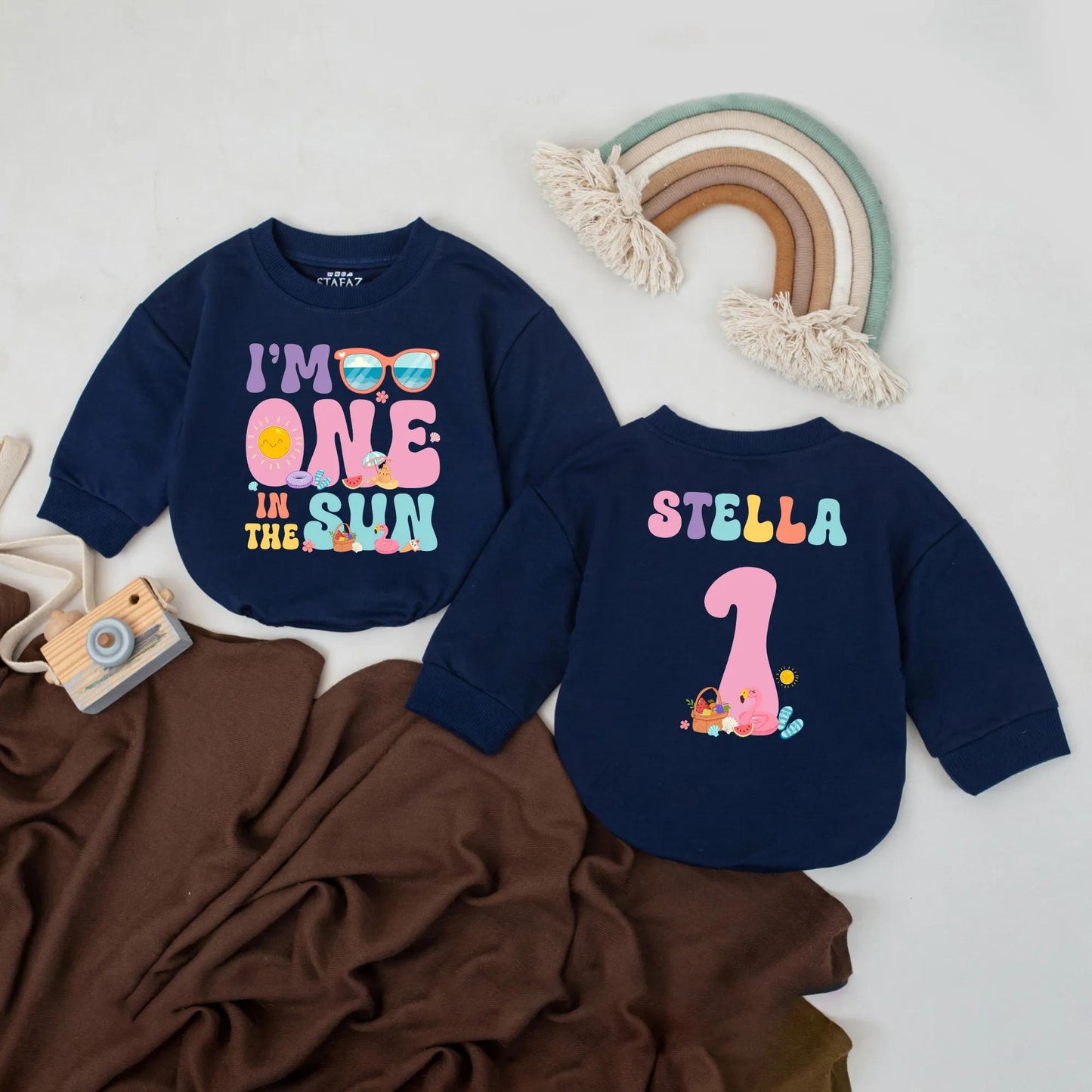 Personalized I'm One in the Sun Baby Romper, First Birthday Outfit, Custom Name Summer Clothes, 1st Birthday Gift Baby Girl, Toddler Shower