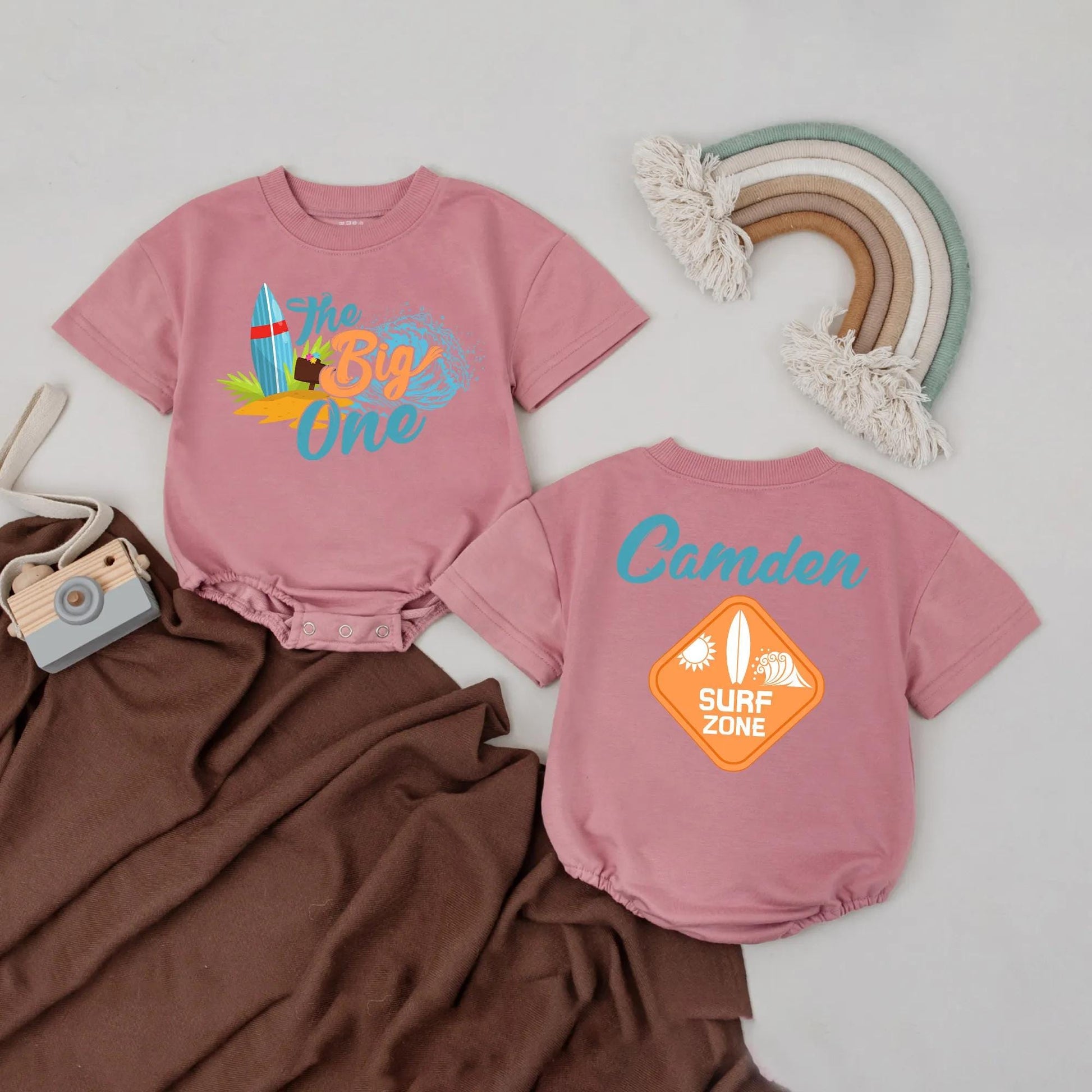 Custom Surf Baby Romper Personalized Name Summer Beach Outfit First Birthday Baby Shower Gift Toddler