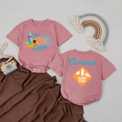 Custom Surf Baby Romper Personalized Name Summer Beach Outfit First Birthday Baby Shower Gift Toddler