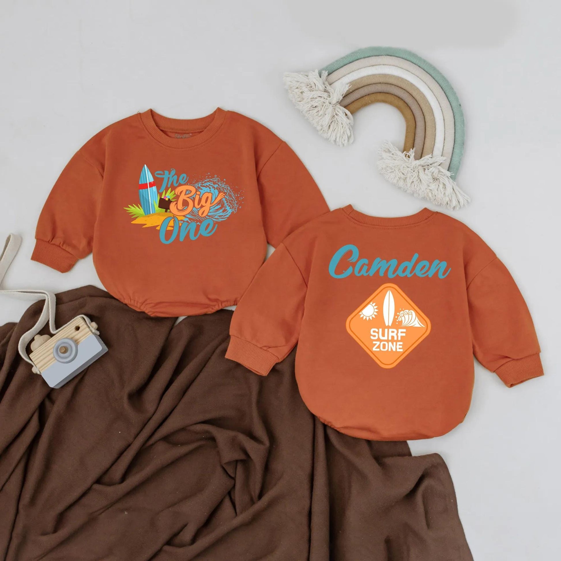 Custom Surf Baby Romper Personalized Name Summer Beach Outfit First Birthday Baby Shower Gift Toddler