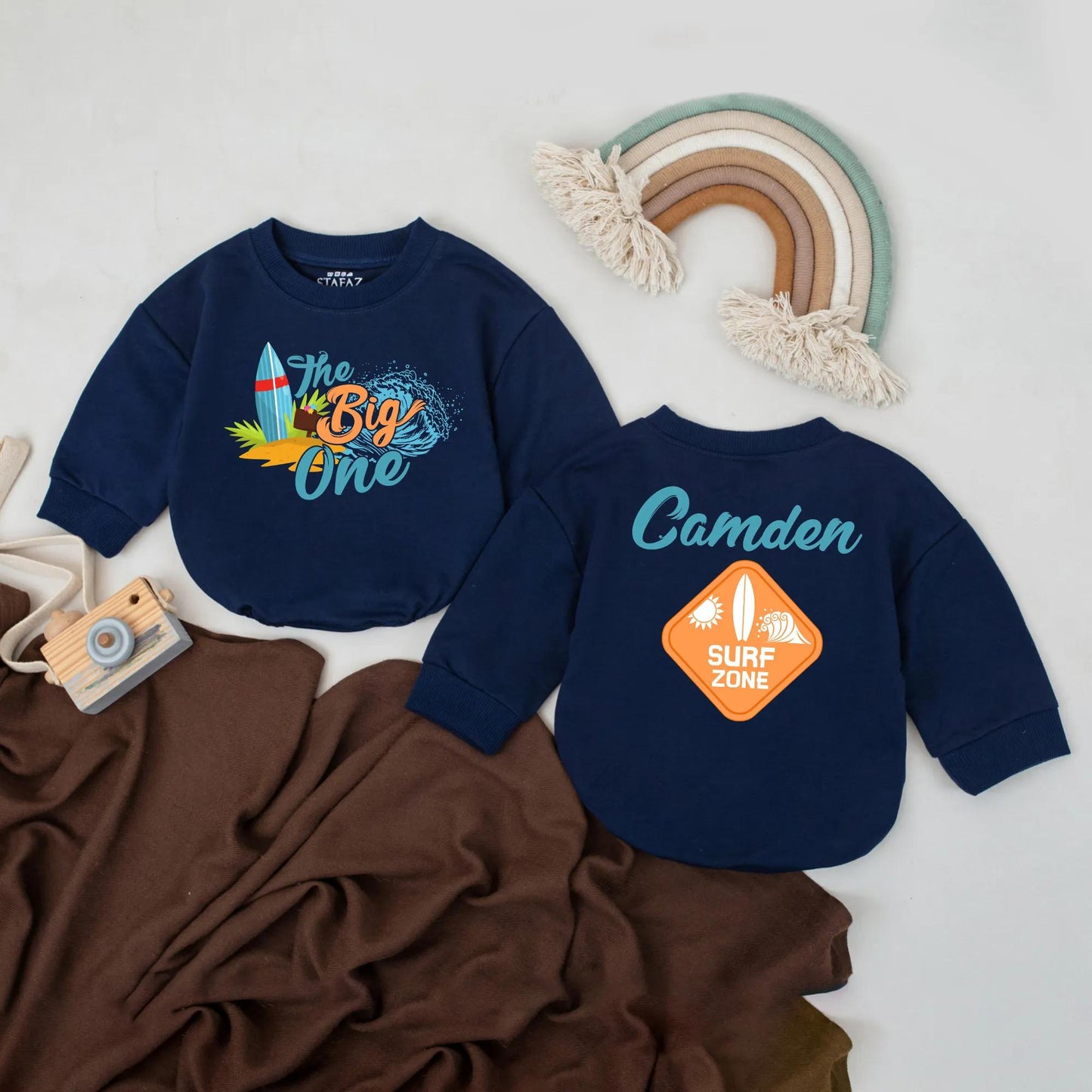 Custom Surf Baby Romper Personalized Name Summer Beach Outfit First Birthday Baby Shower Gift Toddler