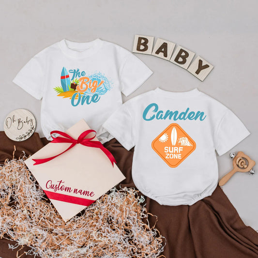 Custom Surf Baby Romper Personalized Name Summer Beach Outfit First Birthday Baby Shower Gift Toddler
