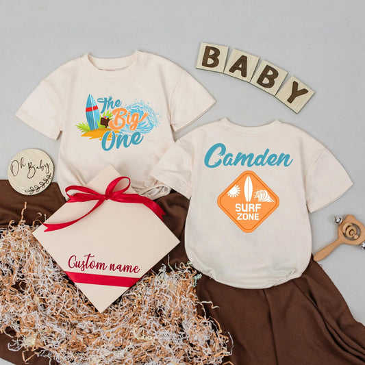 Custom Surf Baby Romper Personalized Name Summer Beach Outfit First Birthday Baby Shower Gift Toddler