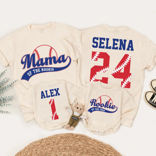 Custom Mama of the Rookie Baseball Birthday Shirt First Birthday Outfit Red White Blue Name Number