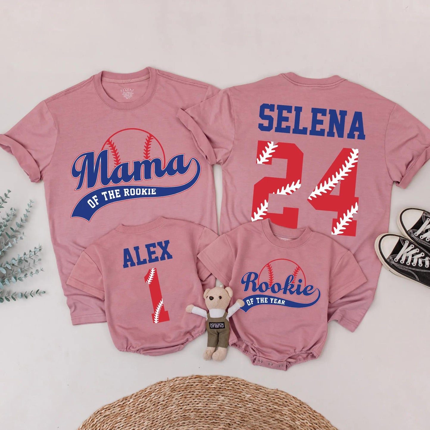 Custom Mama of the Rookie Baseball Birthday Shirt First Birthday Outfit Red White Blue Name Number