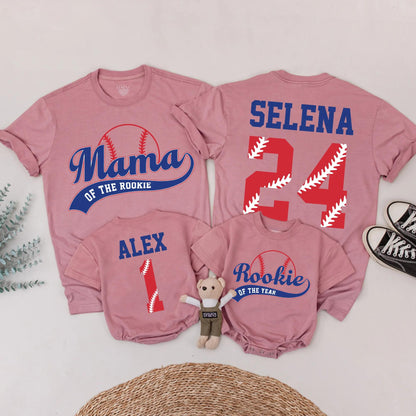 Custom Mama of the Rookie Baseball Birthday Shirt First Birthday Outfit Red White Blue Name Number