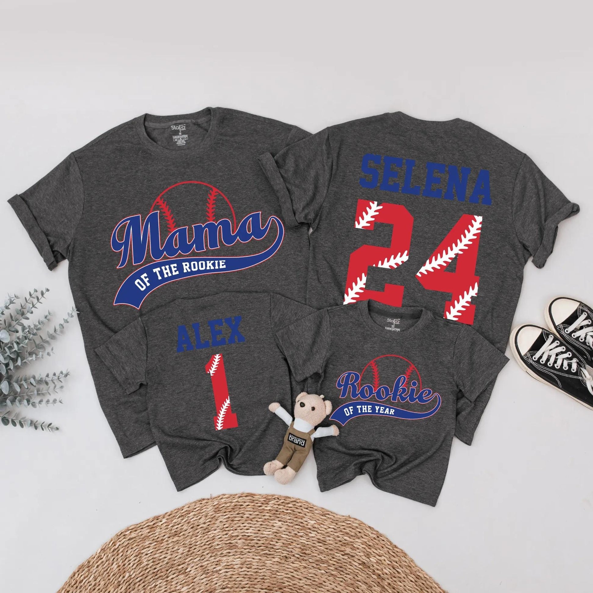 Custom Mama of the Rookie Baseball Birthday Shirt First Birthday Outfit Red White Blue Name Number