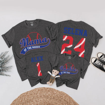 Custom Mama of the Rookie Baseball Birthday Shirt First Birthday Outfit Red White Blue Name Number