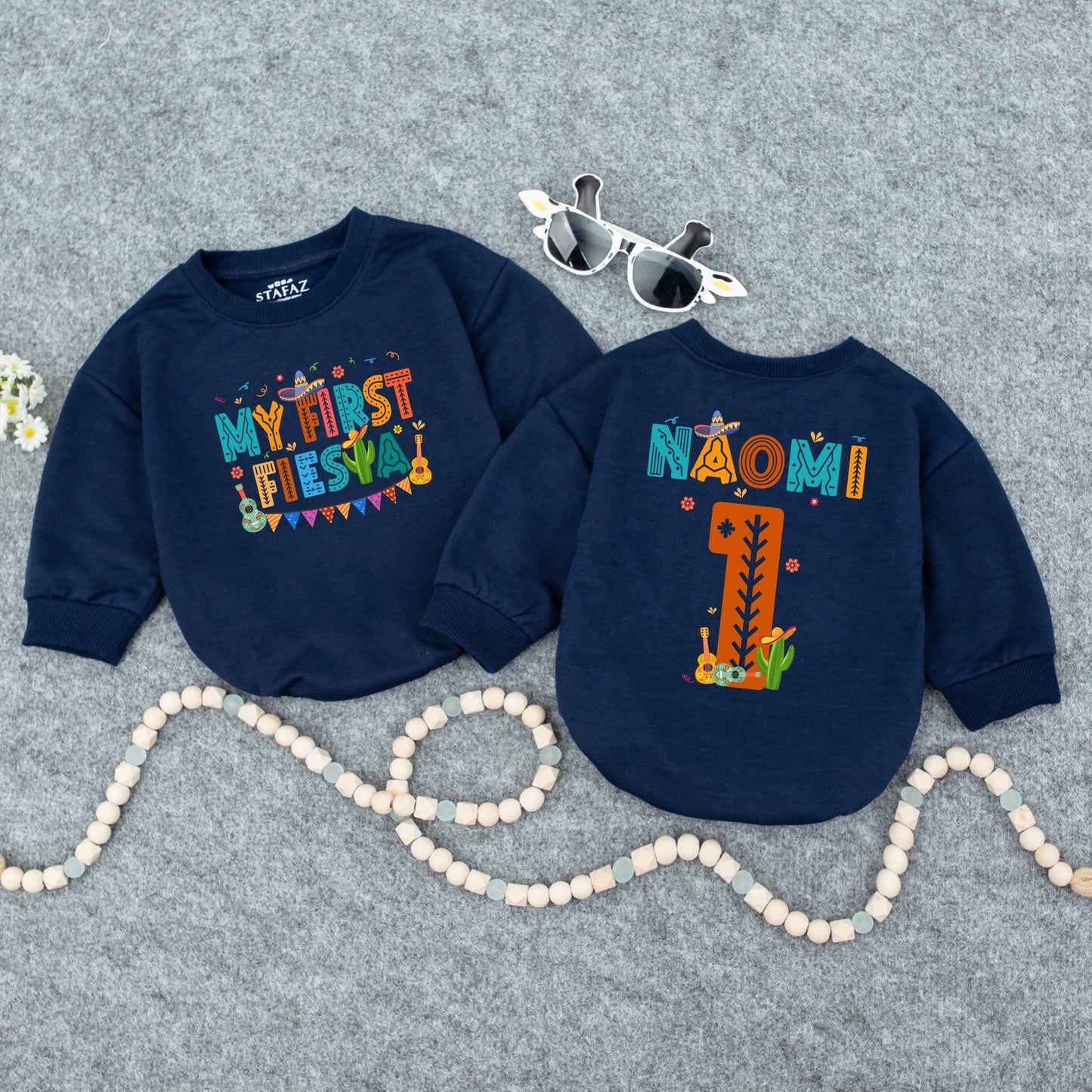 My First Fiesta Baby Bubble Romper Colorful Guitar Sombrero Baby Boy Girl Outfit Mexican Birthday Celebration Clothes