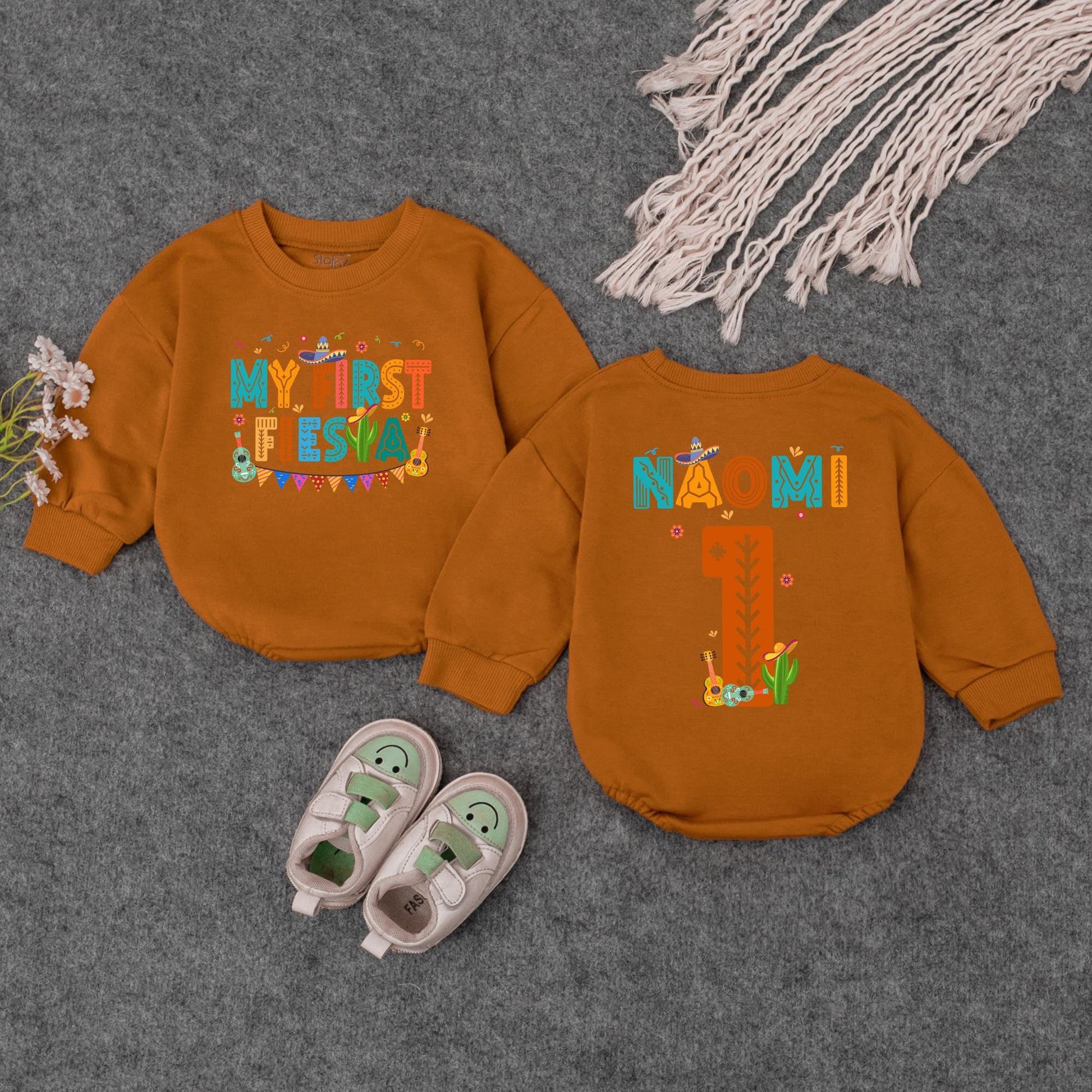 My First Fiesta Baby Bubble Romper Colorful Guitar Sombrero Baby Boy Girl Outfit Mexican Birthday Celebration Clothes