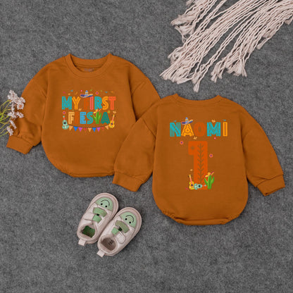 My First Fiesta Baby Bubble Romper Colorful Guitar Sombrero Baby Boy Girl Outfit Mexican Birthday Celebration Clothes