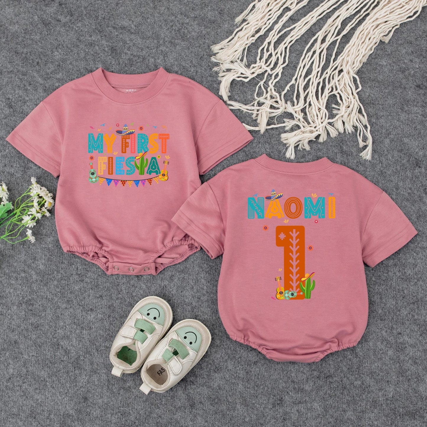 My First Fiesta Baby Bubble Romper Colorful Guitar Sombrero Baby Boy Girl Outfit Mexican Birthday Celebration Clothes