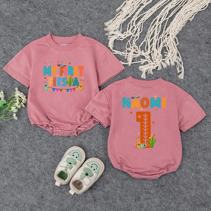 My First Fiesta Baby Bubble Romper Colorful Guitar Sombrero Baby Boy Girl Outfit Mexican Birthday Celebration Clothes