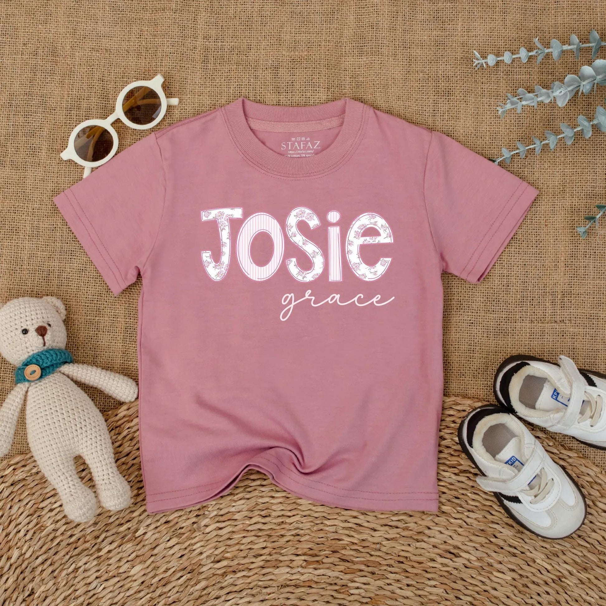 Personalized Pink Floral Baby Girl Romper Wildflower Name Bodysuit Short Sleeve Bubble Outfit Coming Home Newborn Shower Gift