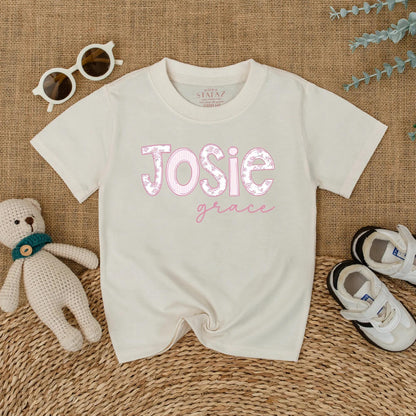 Personalized Pink Floral Baby Girl Romper Wildflower Name Bodysuit Short Sleeve Bubble Outfit Coming Home Newborn Shower Gift