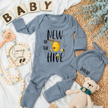 Personalized New to the Hive Baby Bodysuit, Cute Bee Romper, Honey Newborn Outfit,  Baby Shower Gift, Custom Name Coming Home Outfit 138 chars
