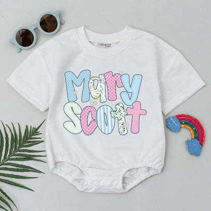 Personalized Mary Scott Baby Bubble Romper - Cute Floral Name Design, Summer Baby Girl Outfit, Custom Baby Shower Gift