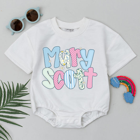 Personalized Mary Scott Baby Bubble Romper - Cute Floral Name Design, Summer Baby Girl Outfit, Custom Baby Shower Gift