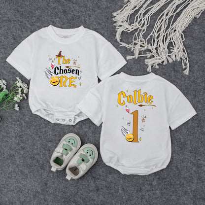 The Chosen One Baby Wizard Birthday Bubble Romper First Birthday Magical Party Outfit Newborn Shower Gift
