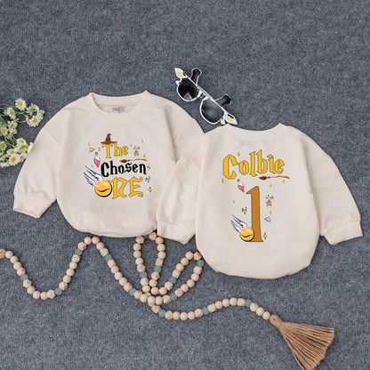 The Chosen One Baby Wizard Birthday Bubble Romper First Birthday Magical Party Outfit Newborn Shower Gift