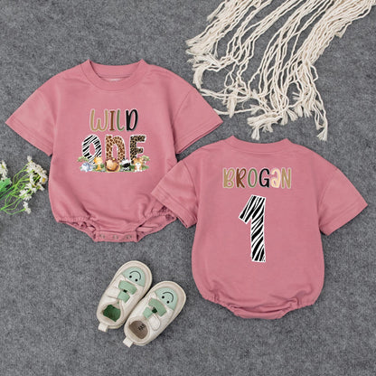Wild One Birthday Romper, Baby Safari Outfit, Cute Animal Print Bodysuit, Personalized First Birthday Clothes, Newborn Safari Theme Clothes, Baby Shower Gift