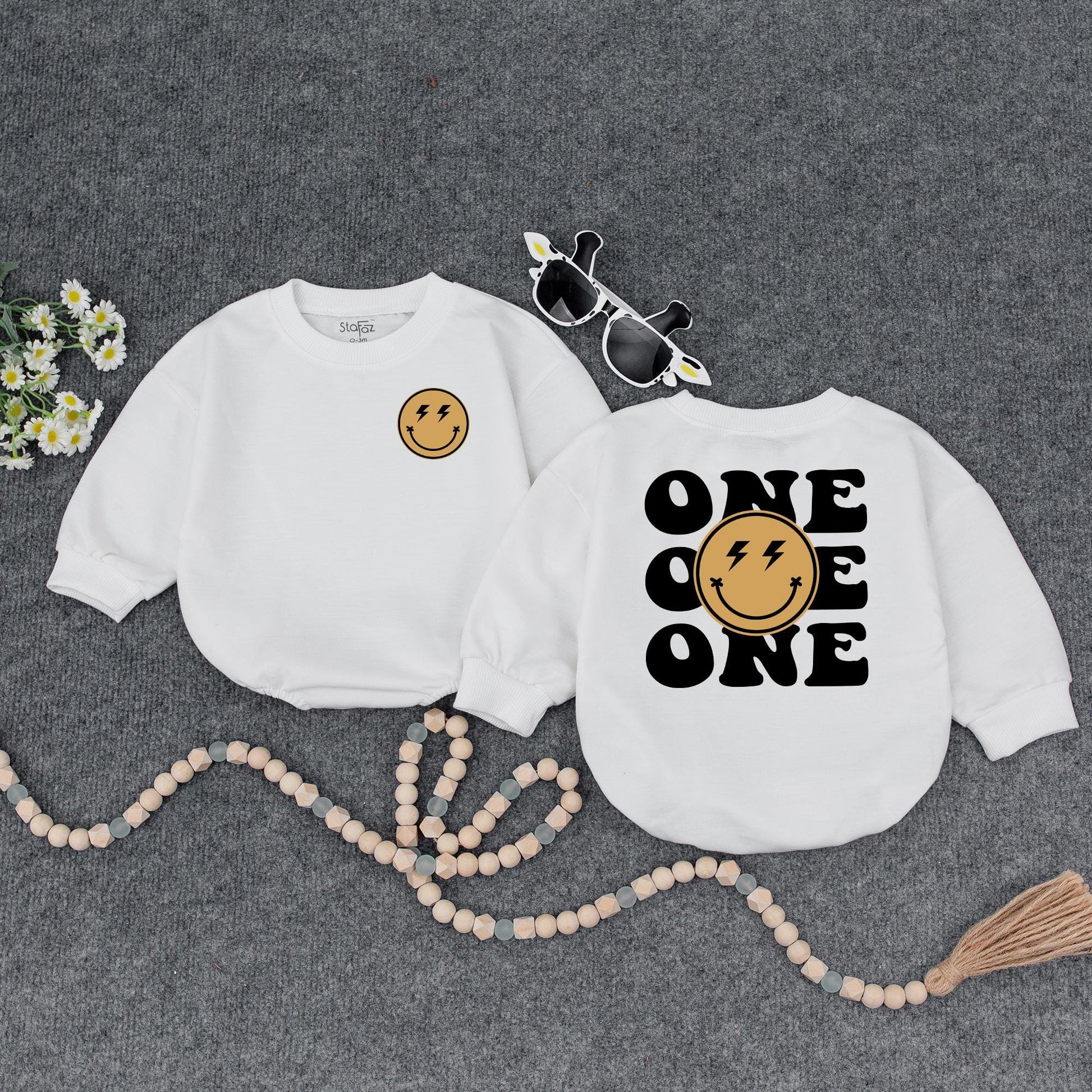 One Happy Dude 1st Birthday Romper, Smiley Face Lightning Bolt Outfit, Cool Baby Bodysuit, Modern Playful Newborn Clothes Shower Gift, Family Photos (139 chars)