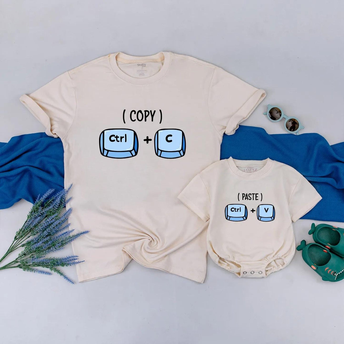 Father's Day Matching Dad and Baby Shirts Funny Copy Paste Tech Themed Custom Outfits Soft Cotton Tees for New Fathers and Baby Gifts
