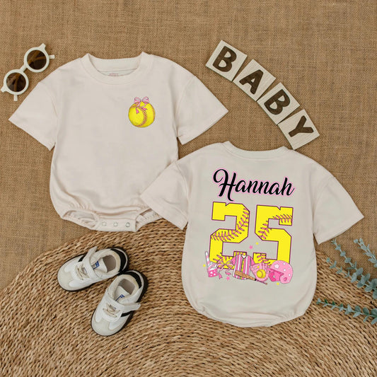 Softball Baby Romper Custom Gameday Outfit Short Sleeve Baby Girl Clothes Sports Themed Bodysuit