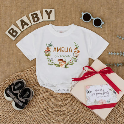 Custom Mushroom Baby Romper Personalized Woodland Forest Name Bodysuit Nature Baby Outfit Cute Gift