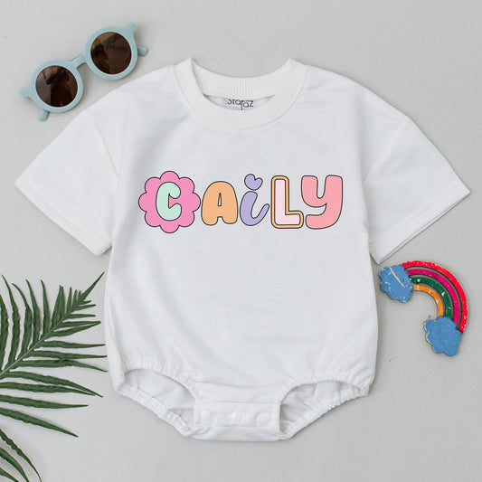 Cute Floral Bubble Romper Personalized Summer Baby Bodysuit First Birthday Outfit Custom Name Baby Shower Gift for Girls