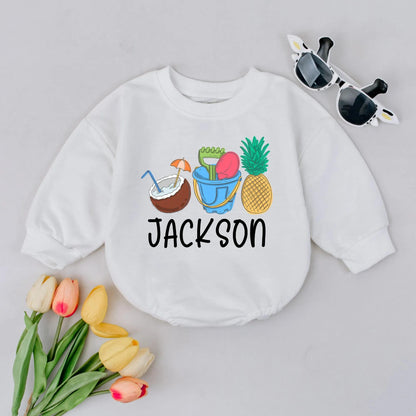 Custom Name Baby Romper: Soft Cotton Summer Outfit for Beach Fun! Personalized Toddler Clothes, Cute Infant Gift
