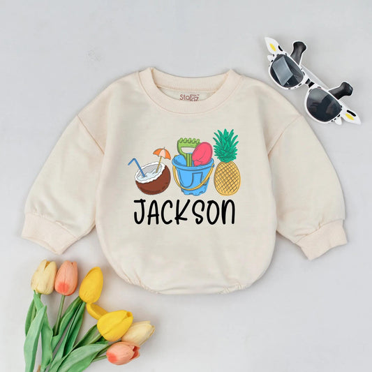 Custom Name Baby Romper: Soft Cotton Summer Outfit for Beach Fun! Personalized Toddler Clothes, Cute Infant Gift