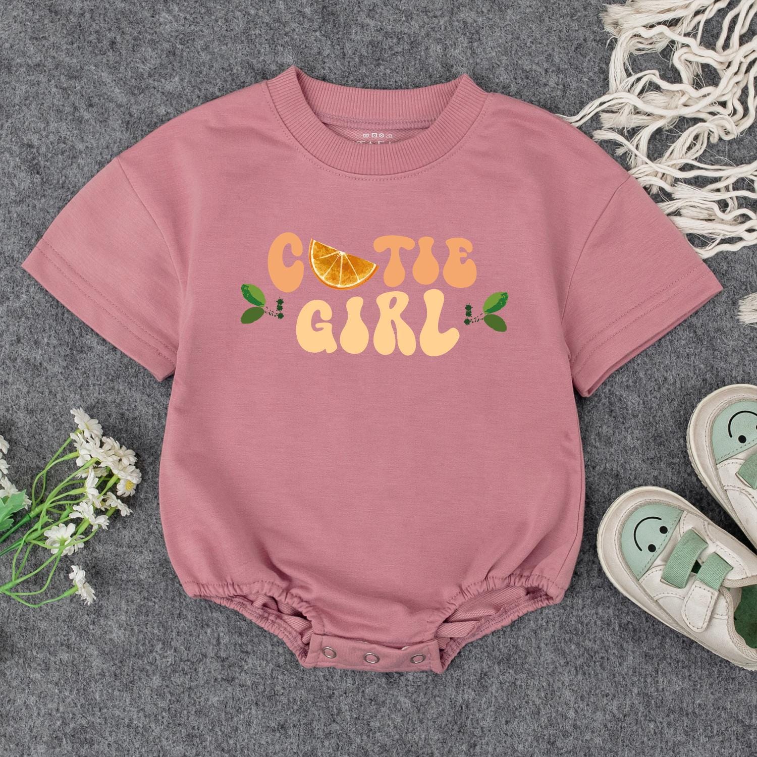 Cute Cutie Girl Baby Romper Orange Yellow Fruit Slice Retro Natural Design Toddler Outfit Gift for Newborn Daughter
