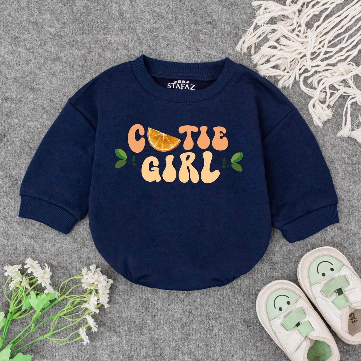 Cute Cutie Girl Baby Romper Orange Yellow Fruit Slice Retro Natural Design Toddler Outfit Gift for Newborn Daughter