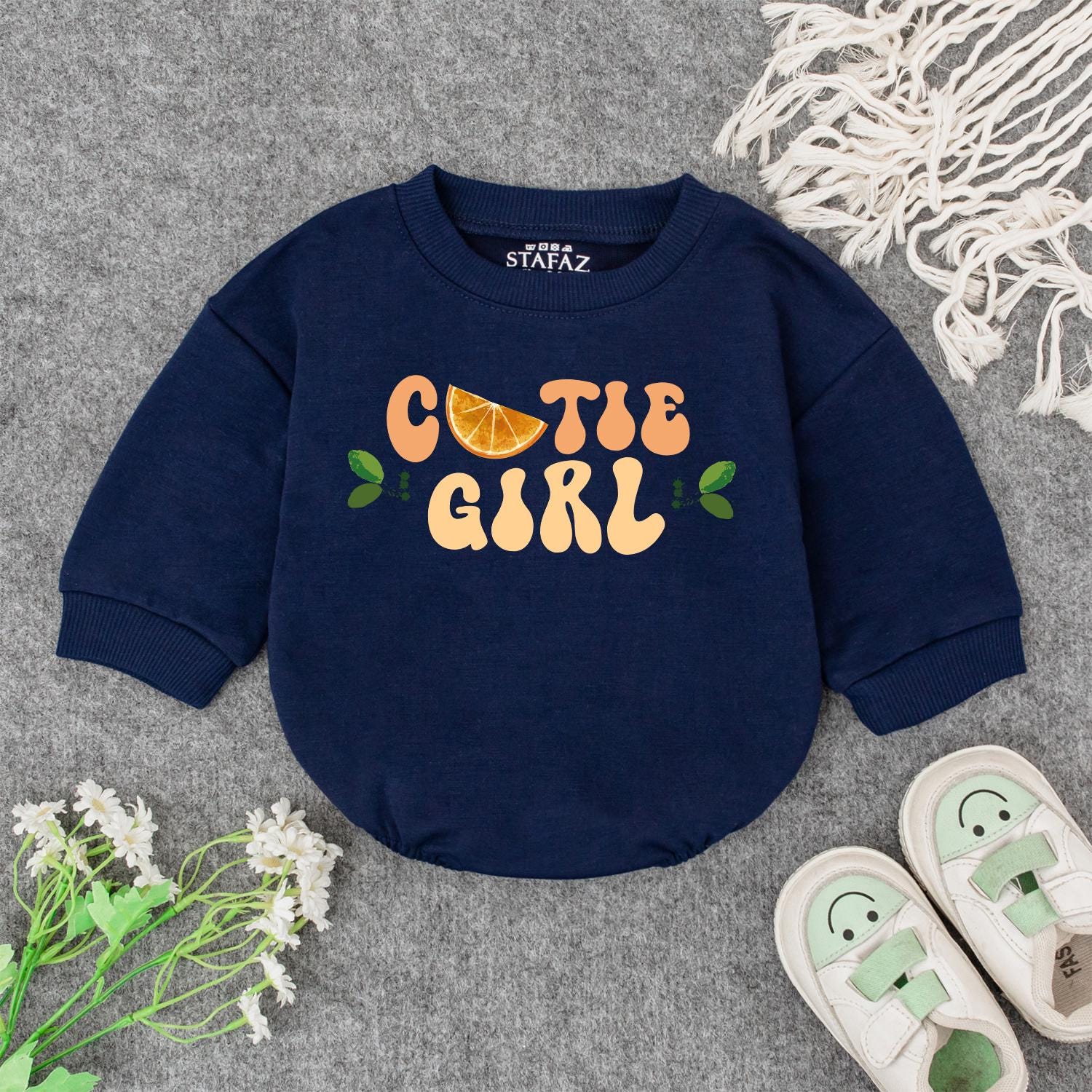 Cute Cutie Girl Baby Romper Orange Yellow Fruit Slice Retro Natural Design Toddler Outfit Gift for Newborn Daughter