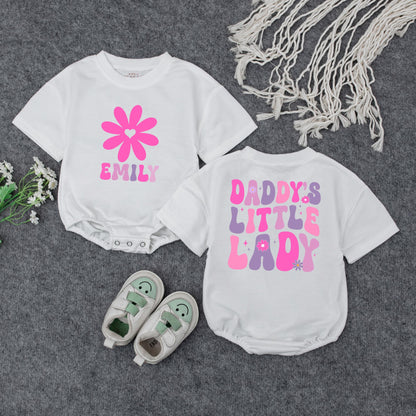 Custom Daddy's Little Lady Groovy Pink Purple Flower Baby Romper Toddler Tee Cute Fathers Day Daddy Daughter Outfit Infant Girl Gift