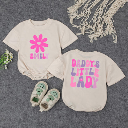 Custom Daddy's Little Lady Groovy Pink Purple Flower Baby Romper Toddler Tee Cute Fathers Day Daddy Daughter Outfit Infant Girl Gift