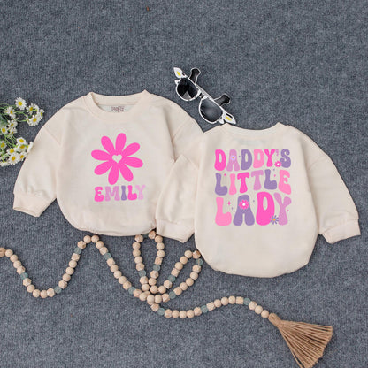 Custom Daddy's Little Lady Groovy Pink Purple Flower Baby Romper Toddler Tee Cute Fathers Day Daddy Daughter Outfit Infant Girl Gift