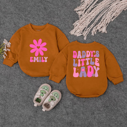 Custom Daddy's Little Lady Groovy Pink Purple Flower Baby Romper Toddler Tee Cute Fathers Day Daddy Daughter Outfit Infant Girl Gift