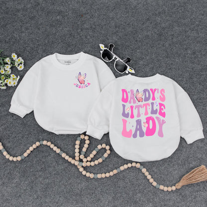 Personalized Daddy's Little Lady Romper Butterfly & Star Design Pink Purple Baby Girl Gift for Father's Day Shower
