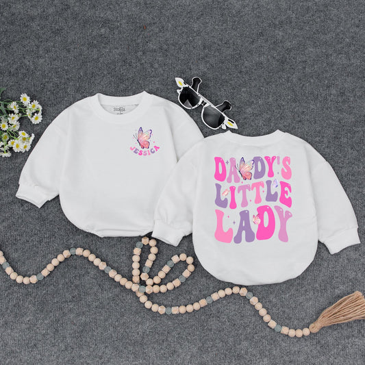 Personalized Daddy's Little Lady Romper Butterfly & Star Design Pink Purple Baby Girl Gift for Father's Day Shower
