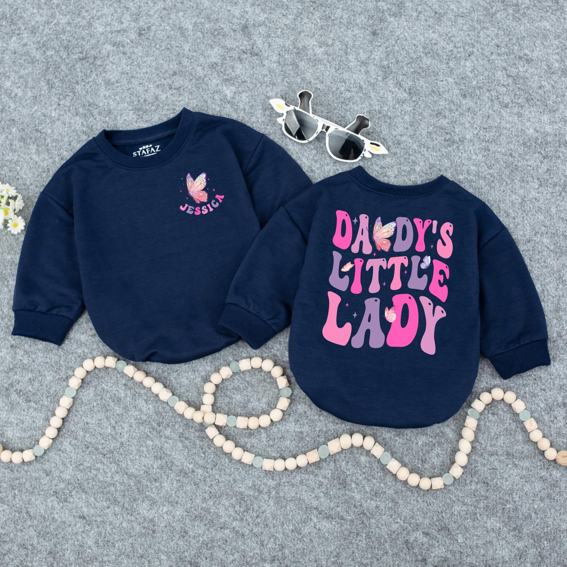 Personalized Daddy's Little Lady Romper Butterfly & Star Design Pink Purple Baby Girl Gift for Father's Day Shower